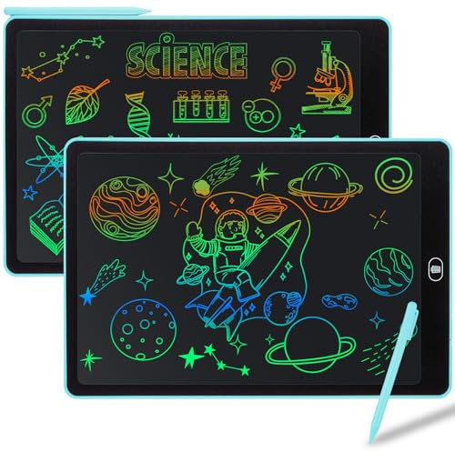 Damcyer Tavoletta Grafica LCD Scrittura 15 Pollici-2 Pezzi,LCD Tavoletta Grafica Bambini con Schermo Colorato,Taccuino Cancellabile con Adesivi Animali,per Ragazzi e Ragazze di età 3 4 5 6,Blu+Blu