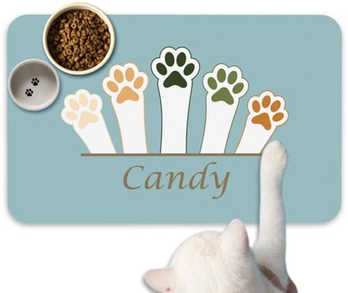 Naispanda Tapis de Nourriture pour Chien Personnalisé Set de Table Personnalisé pour Animal Domestique Set de Table pour Bol d'eau pour Chien et Chat avec Photo et Nom Antidérapant et Imperméable
