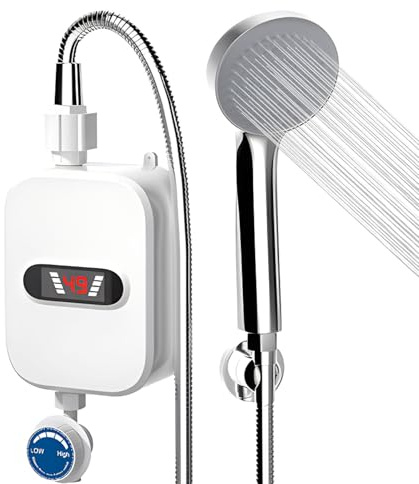Pequeño Calentador De Agua Eléctrico Instantáneo Ducha Con Grifo 220v, 3500W Calentador De Agua Termostático Con Pantalla Digital Para Baño, Cocina, Lavadero, Enchufe De La UE, Calentamiento Rápido