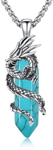 OHAYOO Drachen Halskette für Herren 925 Sterling Silber heilender Türkis Drachen Anhänger Halskette Wikinger Schmuck Geschenk für Männer Frauen