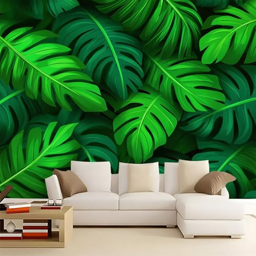 Murales Papel Pintado Salon hojas de palma verdes 400x280 cm Fotomurales 3D Tejido No Tejido Papel Tapiz Fotográfico Decorativos Murales Dormitorio Oficina Hotel