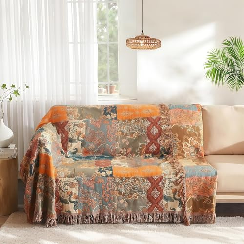 Wotcsil Plaid Divano Boho Floreale Coperta Boho per Divano Coperta Cotone Matrimoniale Copriletto Matrimoniale 150x200cm, Patchwork