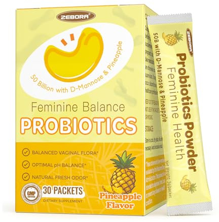 ZEBORA Probiotics for Women Powder, 50 Billion with D-Mannose & Cranberry for Feminine Balance, Urinary Tract & Vaginal Health, Digestive & Immune Boost, Gluten-Free Non-GMO, Pineapple Flavor