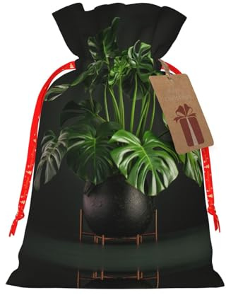 Monstera Deliciosa Banana Palm Print Small Drawstring Pouch For Gifts,Reusable Gift Bag,For Holiday And Party Presents