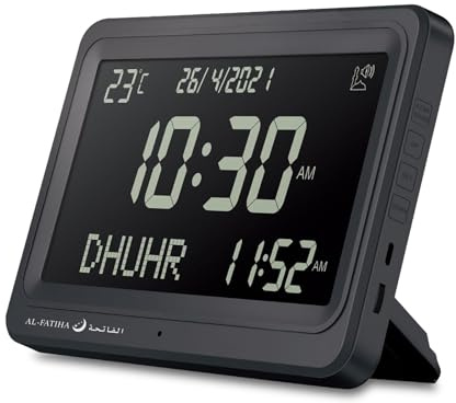 Azan Clock, Automatic Worldwide Digital 8 Azan Prayer Sounds Muslim Clock, Islamic Prayer Clocks for Home Decor Islamic Art Verse of The Day (All Black)