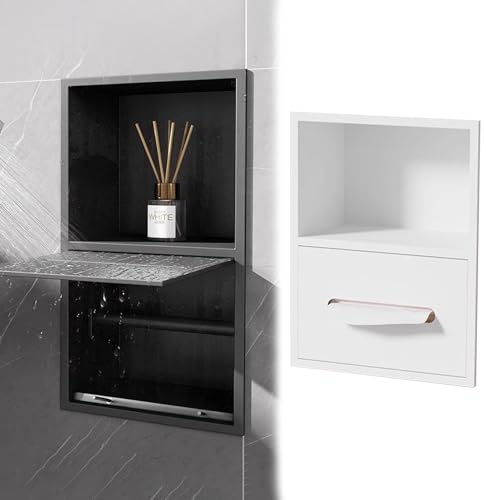 Vibeo Portarrollos Empotrable Portarrollos de Papel Higiénico Empotrado Doble, Nicho de Pared para Baño con Estante, Almacenamiento de Rollos de Papel Higiénico Integrado(White,S)