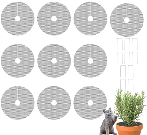Gazocua Abdeckung für Pflanzenerde für Katzen | 10 Stück Schneidbarer Topfschutz | Mit 10 Stäben Runder Innenbereich Pflanzenschutz Vor Katzen,Für Eichhörnchen Tier Gartenarbeit Moos Innen- Und