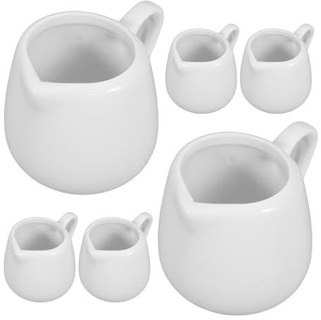 TOGEVAL Lot de 6 Petits Pichets à Lait en Céramique Blanche 50 Ml avec Anse Mini Pots à Sauce Ergonomiques pour Café Sirop et Crème Versement Précis Cuisine Bar et Petit-Déjeuner