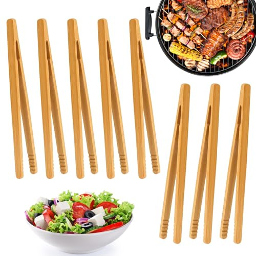 8 Stück Grillzange Holz, Holzzange Küche mit Antirutschgriff, Hot Pot zubehör Holzgrillzangen für Grillen Picknick und Tee, Holz Grillzange Ideal für Toast Obst und Barbecue