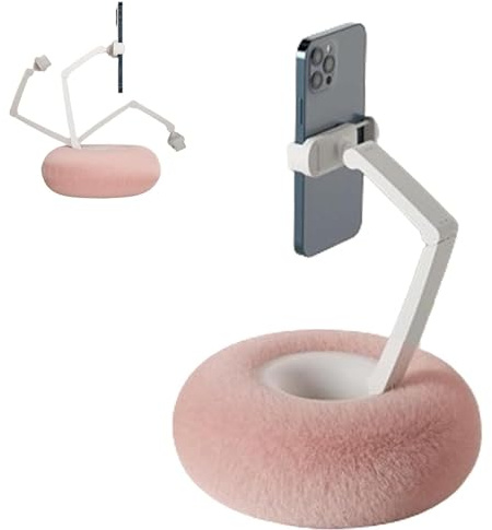 Explcior Chill Nest Phone Holder, Portable Ultra-Soft Plush Pillow Stand for 4.7-13 Smartphone & Tablet, Fuzzy Bowl with Adjustable 360° Rotating Clip & 180° Foldable Arm, Detachable Bowl(Pink)