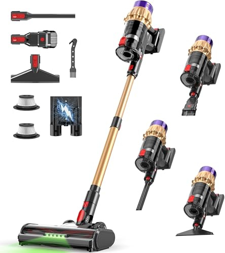 Cordless Stick Vacuum 550W Motor 50KPA Suction 70 Minute Use Includes Charging Dock and Anti Tangle Brush for Multiple Surfaces