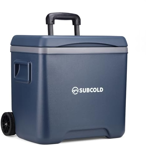 Subcold Chilly Kühlbox mit Rollen & 2 Kühlakkus, Isolierte Rollkühlbox mit Trolleygriff, Camping Kühlbox für Auto, Reisen, Picknick, Strand & Outdoor