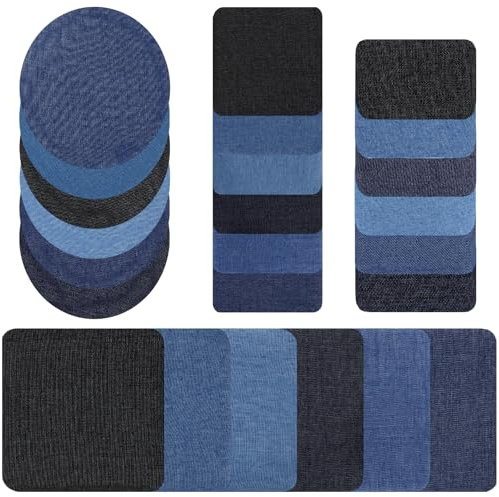 24 Bügelflicken für Kleidung, Jeans-Bügelflicken für die Innen- und Außenseite von Jeans, Jeansflicken-Reparaturset for zerrissene Jeans, 4 Formen, 3 Farben