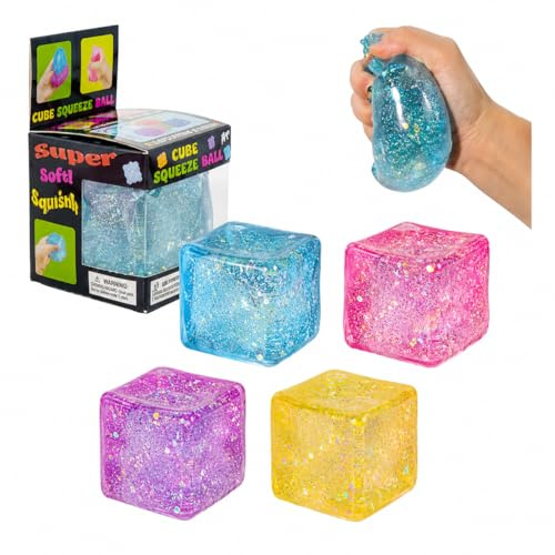 stylx 1x Fidget Toys Squishy Stress Glitzer Würfel - Riesiger Eiswürfel Sensorik Stressball für Erwachsene, Anti Stress Spielzeug, Sensory Ball for Autism, Squishy Fidget Toys (blind Box ( bunt))