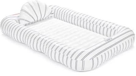 FUNBOY Tanning Pool Lounger Float White & Navy Cabana Stripe, XL 72'' x 48'' Pool Float with Custom Pillow and Large Cup Holder, Perfect for Pool or Backyard.