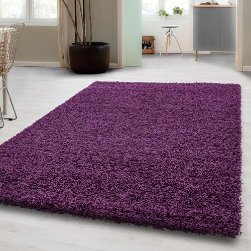 Carpetsale24 Shaggy Hochflor Teppich 200x290 cm Lila weich flauschig modern einfarbig Für große Wohnzimmer oder Esszimmer für Wohnzimmer Schlafzimmer Flur