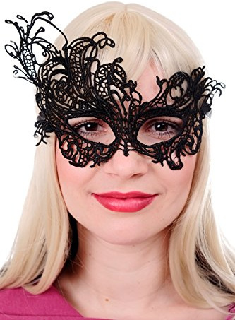 dressmeup - Halloween Karneval Maske Halbmaske Augenmaske Venedig Vampir Gothic Victorian Schwarz Spitze AE005A