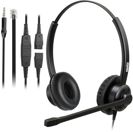 MAIRDI Office Headset with RJ9 Jack for Cisco Phone, Binaural Telephone Headset with Noise Canceling Microphone for Call Center Landline Deskphone, Including 3.5mm Jack for Cell Phone PC Laptop