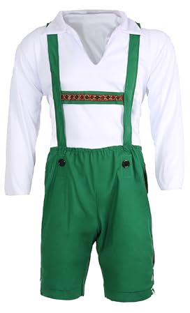 Bayersk kostym för män XXXLarge – grön lederhosen stil byxor med traditionell vit skjorta – Oktoberfest maskeraddräkt