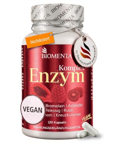 BIOMENTA Enzym Komplex | 120 hochdosiert Kapseln MHD 30.11.2026 | 600 mg Papaya Extrakt & 300 mg Ananas Extrakt pro Tagesdosis | Nahrungsergänzungsmittel mit laborgeprüfter Qualität