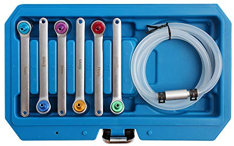 WINTOOLS 7, 8, 9, 10, 11, 12mm Brake Fluid Clutch Bleeder Hose with 12 Point Wrench and Check Valve