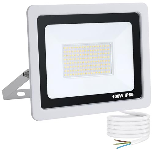 Mille Lucciole LED Strahler Außen 100W, Aussenstrahler IP65 Wasserfest, Scheinwerfer 10000LM 4500K Neutralweiß für Hinterhof, Garage, Flur, Garten【Weiß】