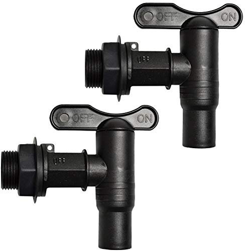 2er Set Wasserhahn für Regentonne Regenfass, der Kunststoff-Auslaufhahn in schwarz, langes Gewinde mit Mutter und Dichtung, für jeden Regenspeicher, Wasserbehälter. Auslaufventil Kugelhahn