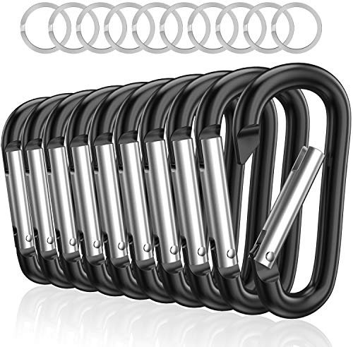 Sprookber 3 Aluminium Karabiner D-Ring - karabinerhaken Clips mit Federschnapphaken für Schlüsselanhänger Clip - 10 Stücke