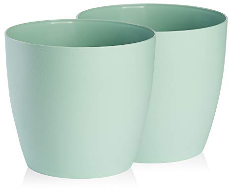 Tymar Blumentopf, 2er-Pack, Pflanzentopf aus Kunststoff, Moderne, matt, Runde Form (Minze, ø 12 cm) | moderne, matt, Runde Form, aus Kunststoff, Für Innenräume,wetterfeste & robuste
