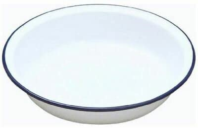 MAXTIODEALS 22cm White/Blue Enamel Round Pie Dish, Perfect for Kitchen or Camping, Oven-Safe, Retro/Vintage Style, Pie Dish