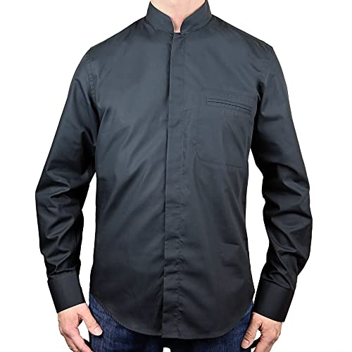 Sinologie Camisa de cuello Mao Mandarin en Popeline de algodón, color negro, Negro , L