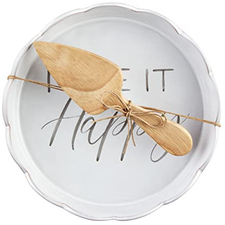 Mud Pie Make It Happy Pie Plate, White, 9 dia