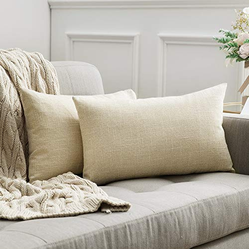 MIULEE Weihnachten Kissenbezüge Kissenhülle Dekokissen Leinen-Optik Dekorative Kissenbezug Sofakissen Couchkissen Deko Kreuz mit Verstecktem Reißverschluss für Schlafzimmer 2er Set 40x60 cm Creme Weiß