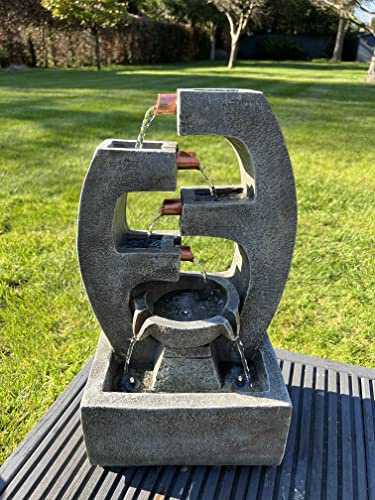 AllPondSolutions Outdoor Self Contained 5 Tier Water Feature with LED Lights - Solar Powered 27.5x18x48cm