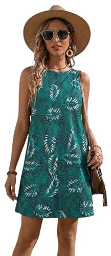 KBRPEY Vestidos Mujer Casual Verano Vestido Casual Boho Elegante Vestidos Sin Mangas Vintage Falda de Playa Estampado de Flores Mini Vestido Vestido Midi de Playa