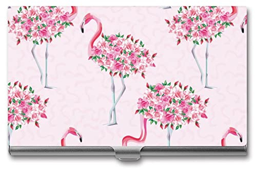 Niapessel Visitenkartenhalter, rosa Flamingo-Rosen, Blumendruck, Tasche, schlank, tragbar, Metall, Visitenkartenetui für Damen und Herren, 9,4 x 5,6 x 0,8 cm, Rosa Flamingo-Rosen, Blumen, Modern