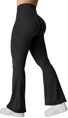 YEOREO Kalie Scrunch-Leggings für Damen mit ausgestellten Hosenbeinen, Schlaghose mit V-Naht im Taillen-Bereich, Yogahose mit Bauchkontrolle, Bootcut-Stil, Workout-Leggings | 76,2 cm/80 cm, weites Bein, Glockenhose, Bootcut, Bauchkontrolle, Workout, Fitnessstudio