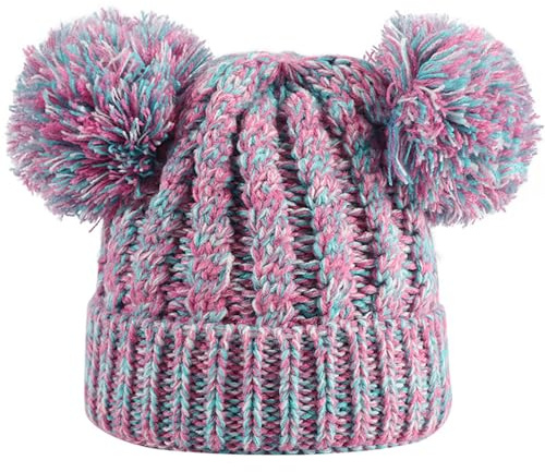 XYIYI Kids Winter Knitted Hat Girls Double Pom Beanie Cap for 1-5 Years Old