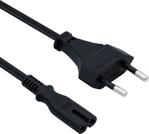 Cable de alimentación de Enchufe Europeo de 2 Metros y 2 Pines C7 a 8 para Samsung Philips LG Sony TV, ps4, ps3, Monitor de computadora e Impresora (C7-2M-1 Negro)