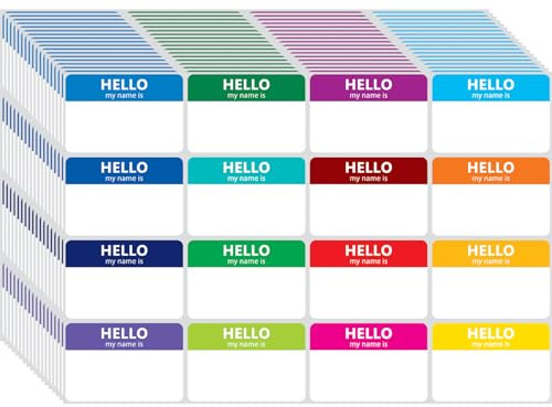 400 Pcs Name Tags Colorful Sticker-16 Colors (3x2) Hello My Name is Peel & Stick Identification Badges for School, Office, Conferences & Family Parties.