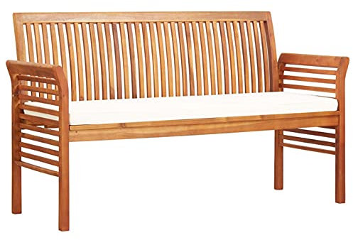ZEYUAN 3-Sitzer Gartenbank mit Kissen, Outer Banks, Parkbank, Garten Bank Für Draussen, Garten Sitzbank, Gartenmöbel, Friesenbank, 150 cm Massivholz Akazie
