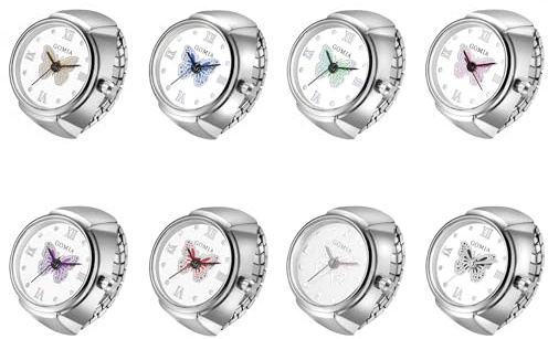 JewelryWe Ringuhr Fingeruhr Elastisch Schmetterling - Damen Analog Quarz Fingerringuhr Ring Uhr Uhrenring mit Schmetterling Römischen Ziffern Zifferblatt und Silber/Gold Legierung Elastisch Band