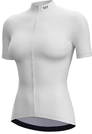 Wulibke Women's Cycling Jersey Top, Cycling Women's Shirt, Breathable and Quick Drying Cycling Jersey with 3 Pockets L White