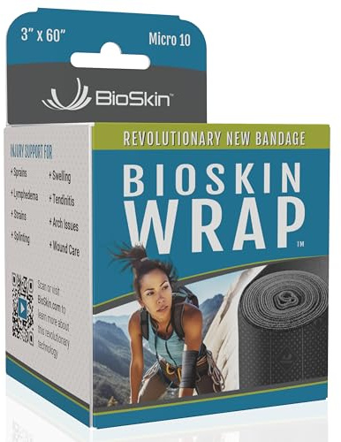 BioSkin Compression Bandage Wrap - Micro 10, 3 x 60 Self Adhesive Elastic Wrap for Sprains, Swelling, Lymphedema, Ankle & Knee Ice Pack Wrap, Tendinitis, Wounds, First Aid Kits, Sports & to-Go Bags