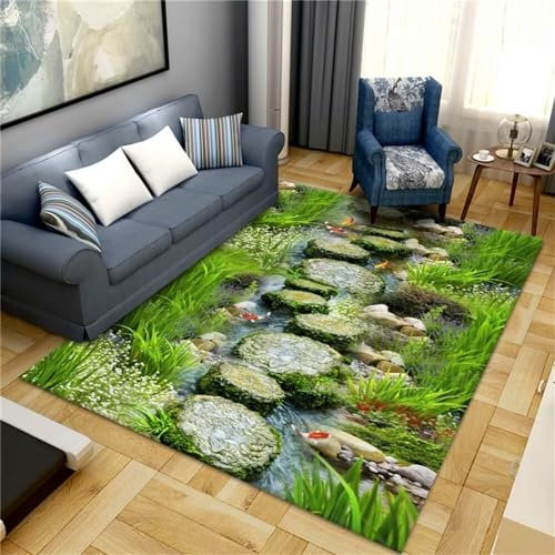 RUGMRZ Webteppich Gebetsteppich Verschleißfeste Fischdekoration grünes Blattmuster Schlafzimmerteppich feuchtigkeitsbeständig Teppich Pastell 50X80CM