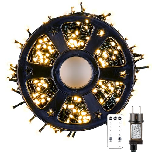AGGIFT Lichterkette außen 40m 400LED, Lichterkette Strom mit Fernbedienung und Timer, 8 Modi IP44 wasserdicht Lichterketten für außen und innen Garten Hochzeit Party Weihnachtsbaum Decor (Warmweiß)