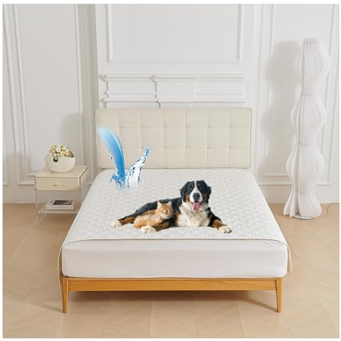 QSZTJJ wasserdichte Hundedecke Beidseitig verfügbar und Weich Hundematte schützt Bett und Sofa für großeund kleine Hunde, Schutz für Sofa & Bett& Auto (Weiß,130x210cm)