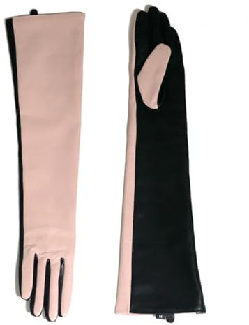 Lange Damen-Handschuhe aus echtem Leder, Farbspleißung, Überlänge, Party, Abendhandschuhe, Pnnrk mit Schwarz, XL 50CM