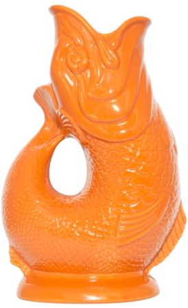 The Original Gluggle Jug - Orange Glug Jug in XL, 28cm 1.4L - Gug Glug Fish Shaped Jug - Decorative Glugging Water, Cocktail, Wine & Gin Pitcher, Decanter or Vase - Hand Made in Britain