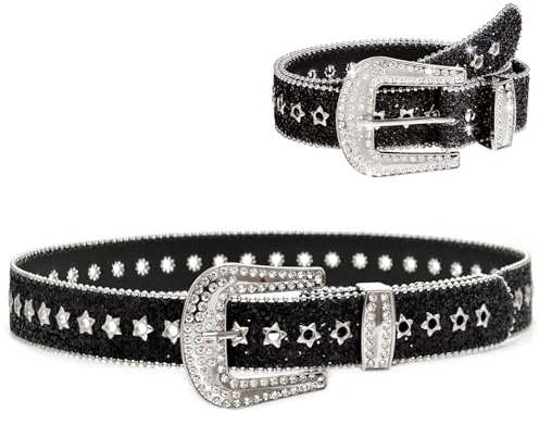 Cleminsta Glitzer Taillengürtel - Y2k Strass Gürtel Für Jeans, Kleid, Cowgirl Cowboy, Hosen - Breiter Glänzender Damen Gürtel